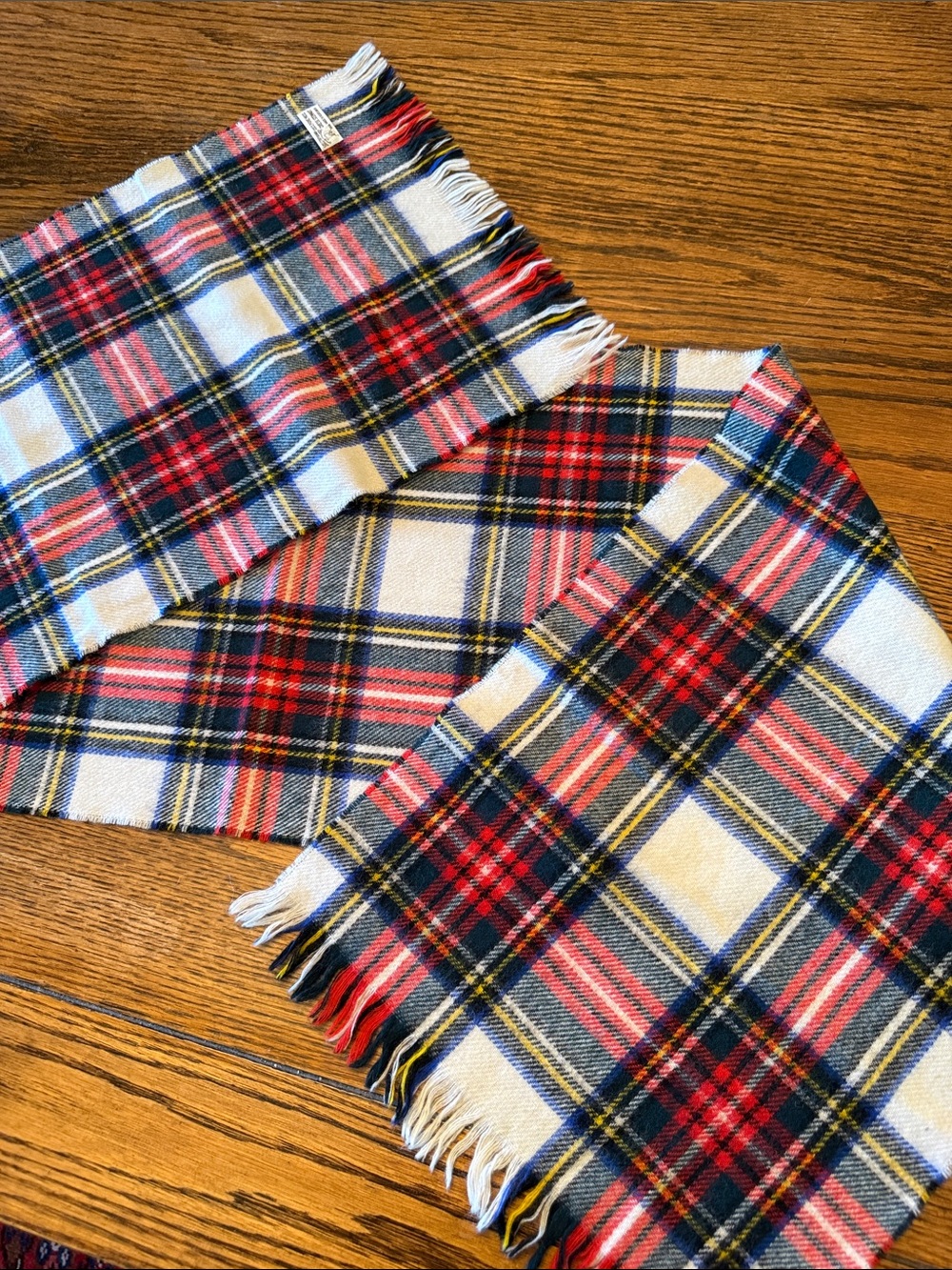 Vintage Made in Scotland 100% Pure Wool Tartan Plaid Scarf Fringe 56”
